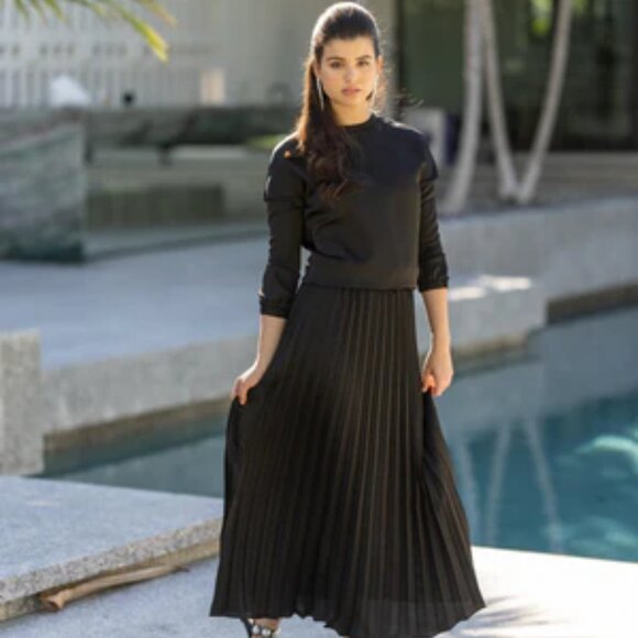 Vintage 80s 90s Impressions Millenial Edt. Black PLeated Accordion Maxi Skirt - Picture 8 of 11